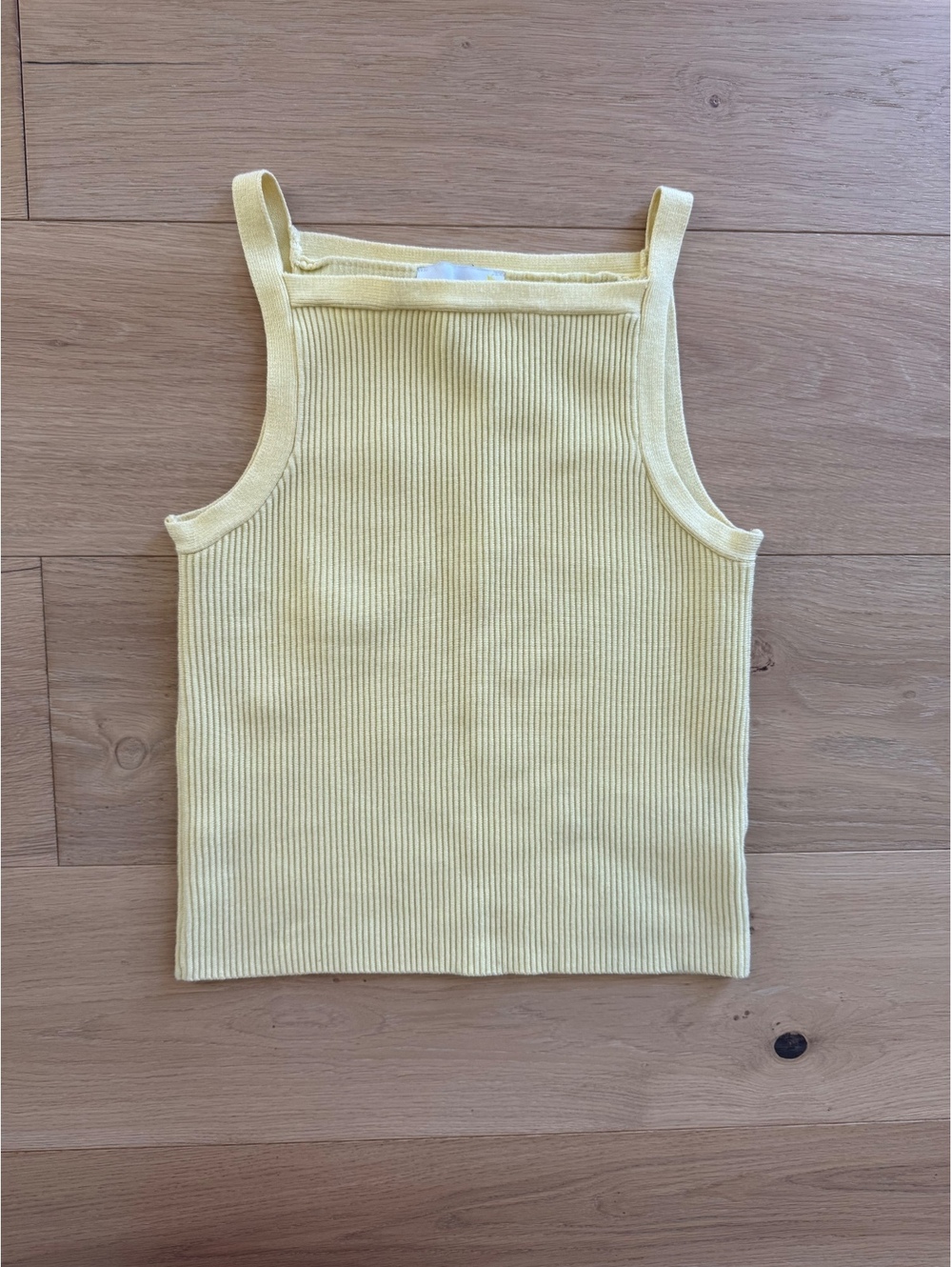 MABLE Butter Yellow Ribbed Knit Square Neck Tank Top